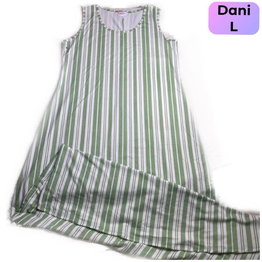 LuLaRoe Green and White Striped Maxi Dress